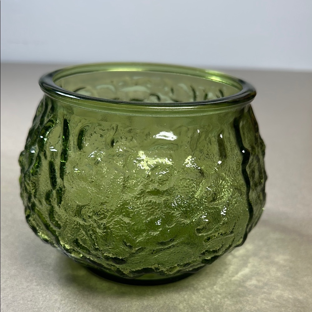 Vintage E.O. Brody C.O. Green rippled glass bowl.